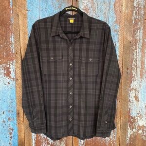 Eddie Bauer Black & Gray Plaid Button Down Hiking Fishing Shirt Size XL